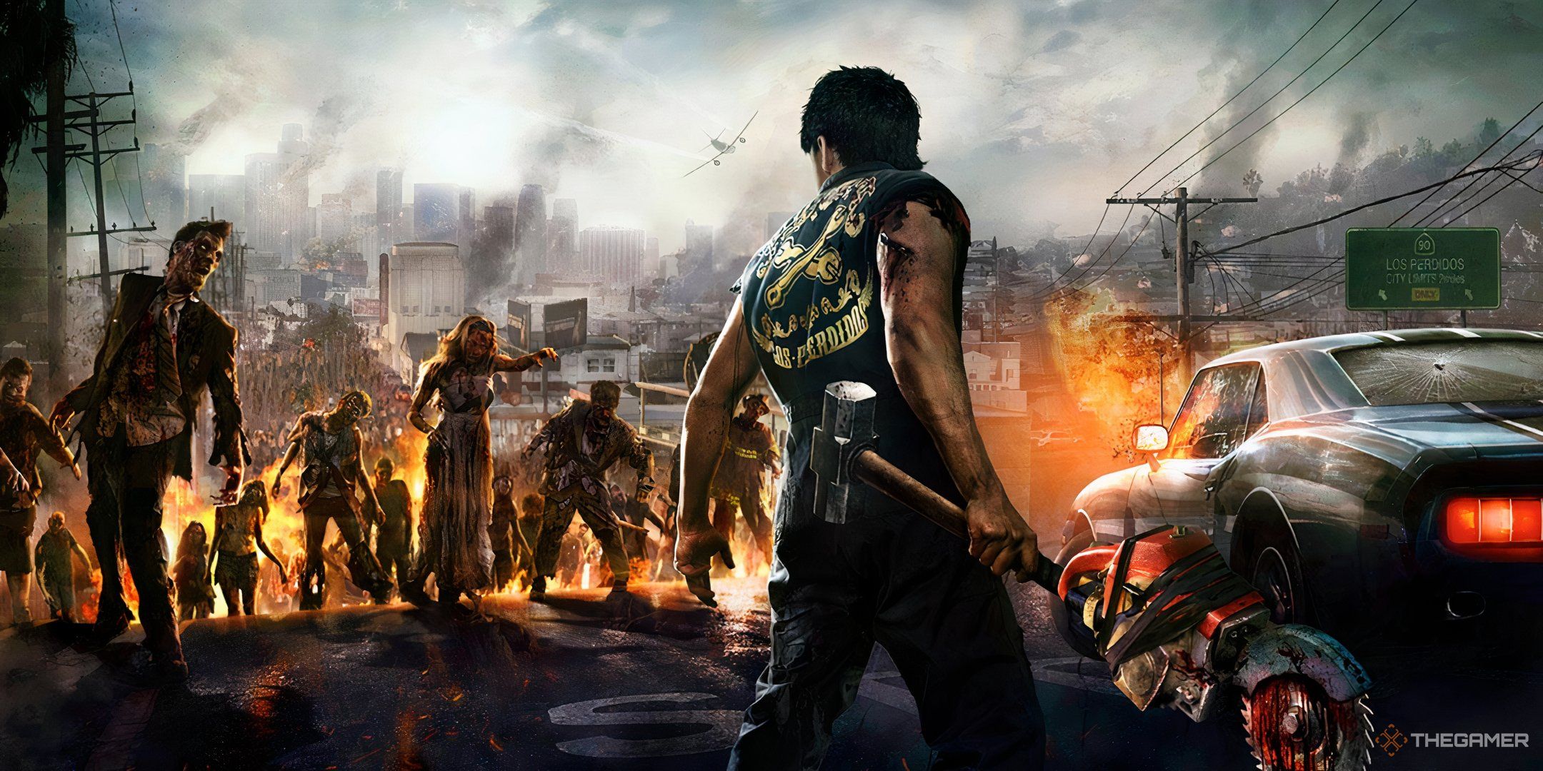 Dead Rising 3 Cover Art showing Nick facing off against a lot of zombies.