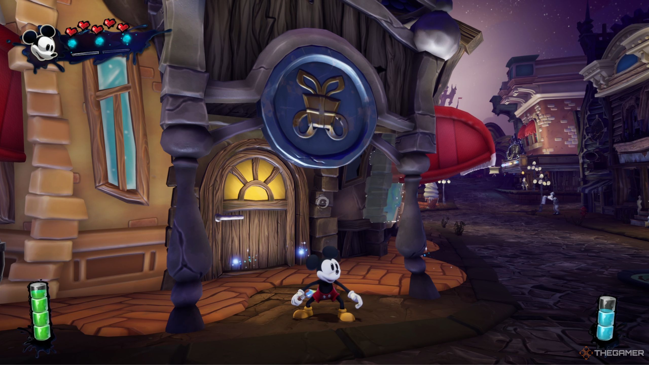 Disney Epic Mickey Mickey در جلوی مغازه ایستاده است