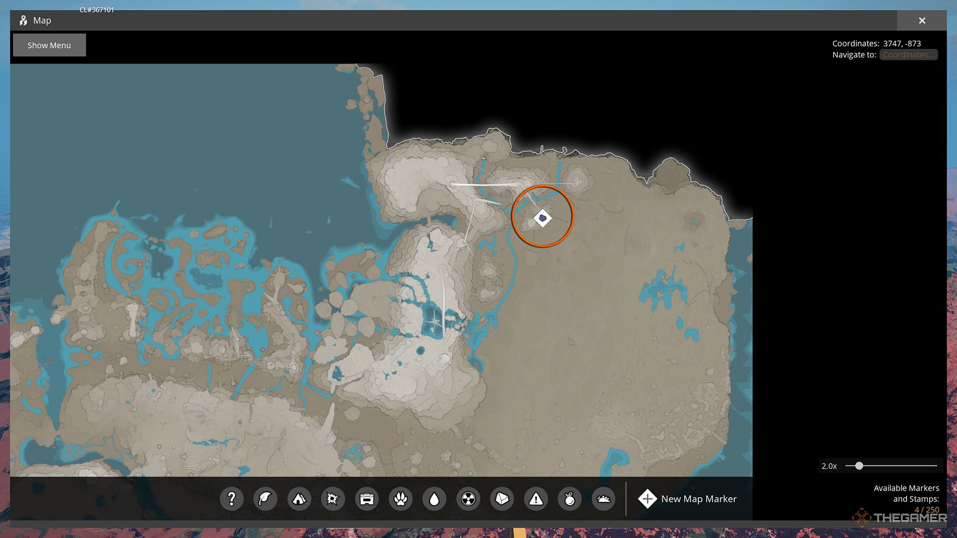 Location of a SAM node marked on the map with an orange circle in the Dune Desert.