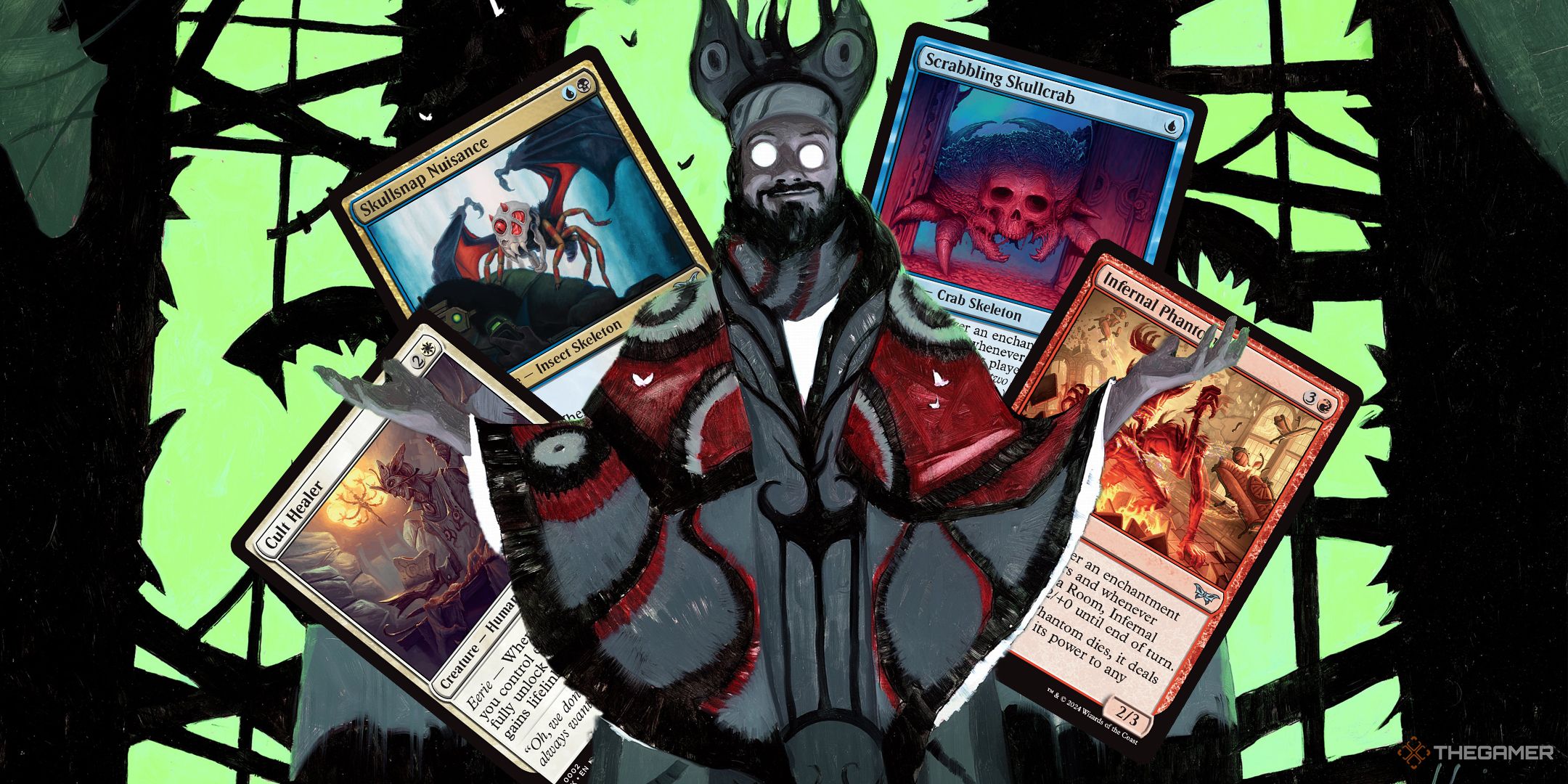 Victor, Valgavoth's Seneschal surrounded by cards with eerie from MTG.