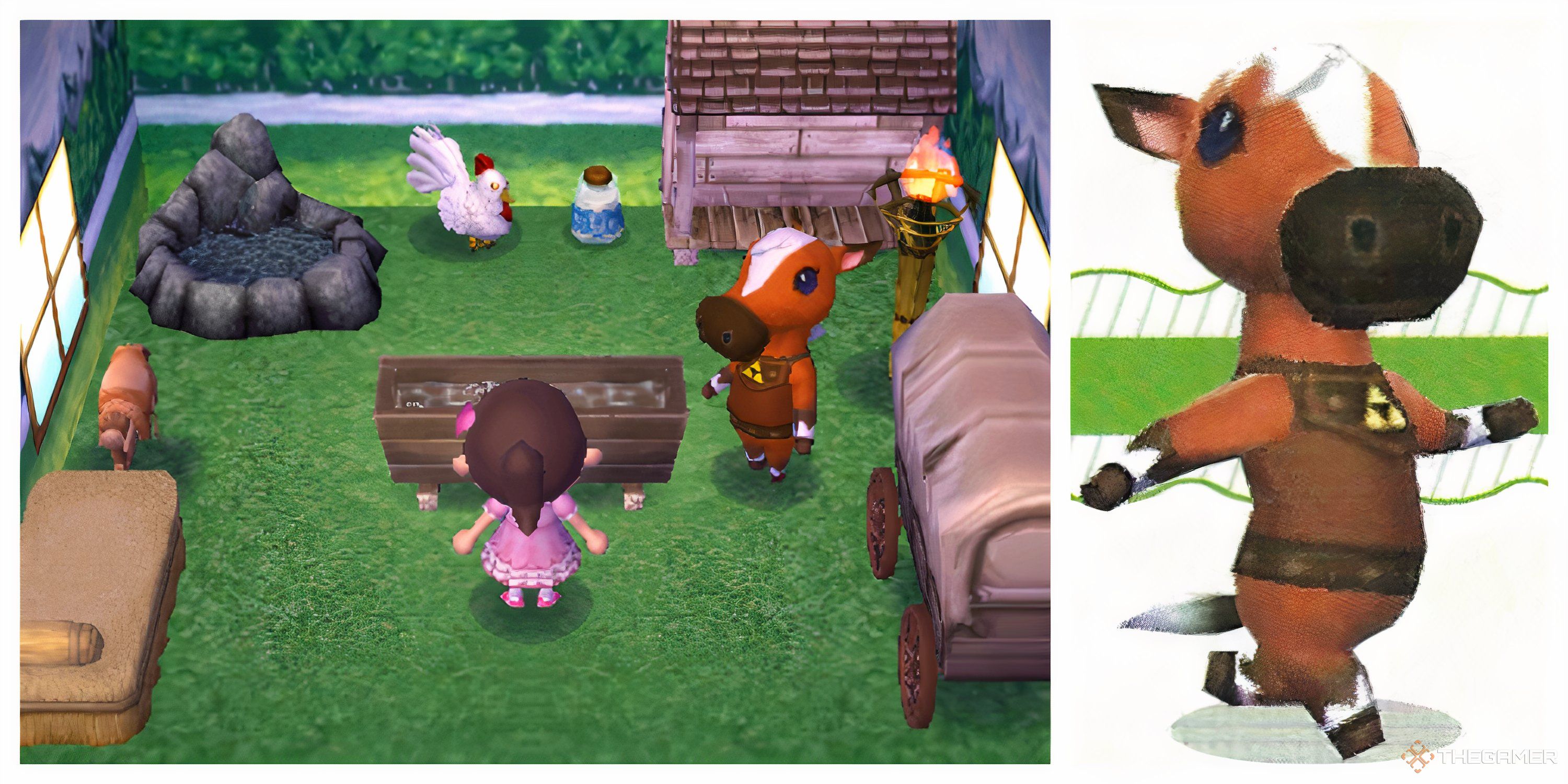 Epona and a picture of her house from Animal Crossing New Leaf.