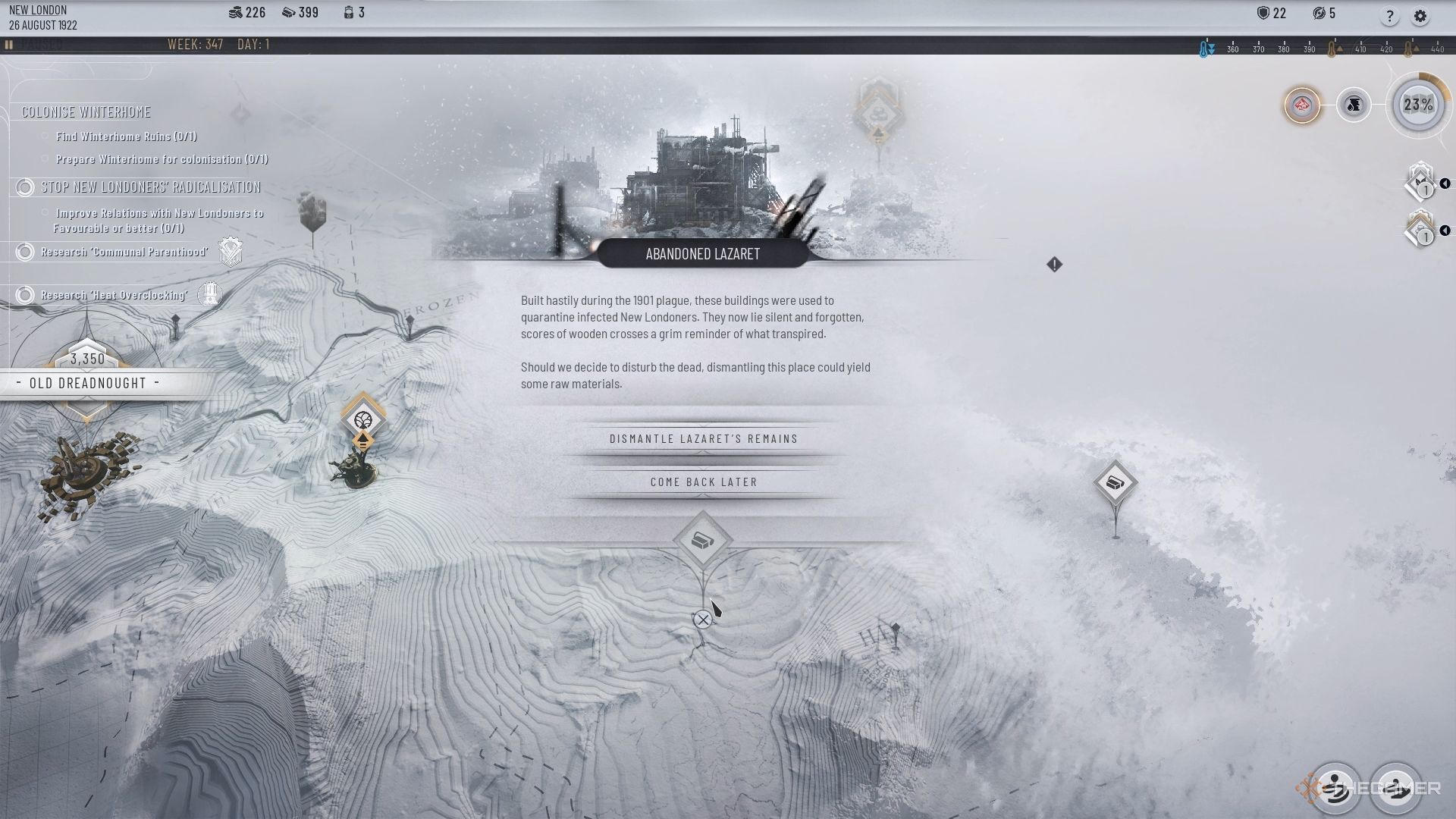 The Abandoned Lazaret in the Highlands in Frostpunk 2&rsquo;s Frostlands.