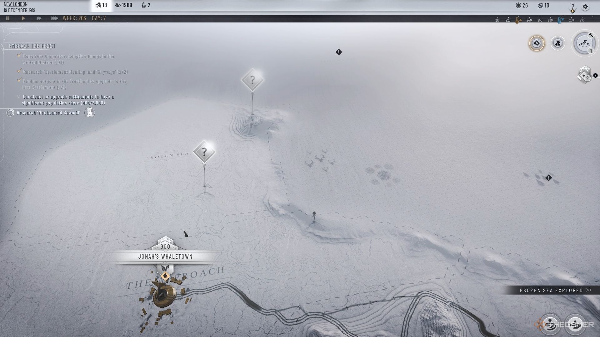 Jonah&rsquo;s Whaletown in The Approach in Frostpunk 2&rsquo;s Frostlands.