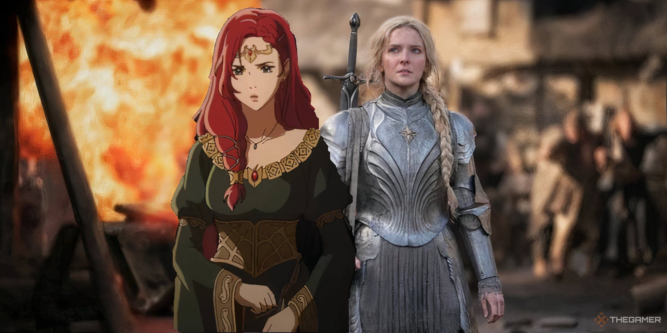 Galadriel from the Rings of Power and Hera from The War of the Rohirrim Lord of the Rings adaptations