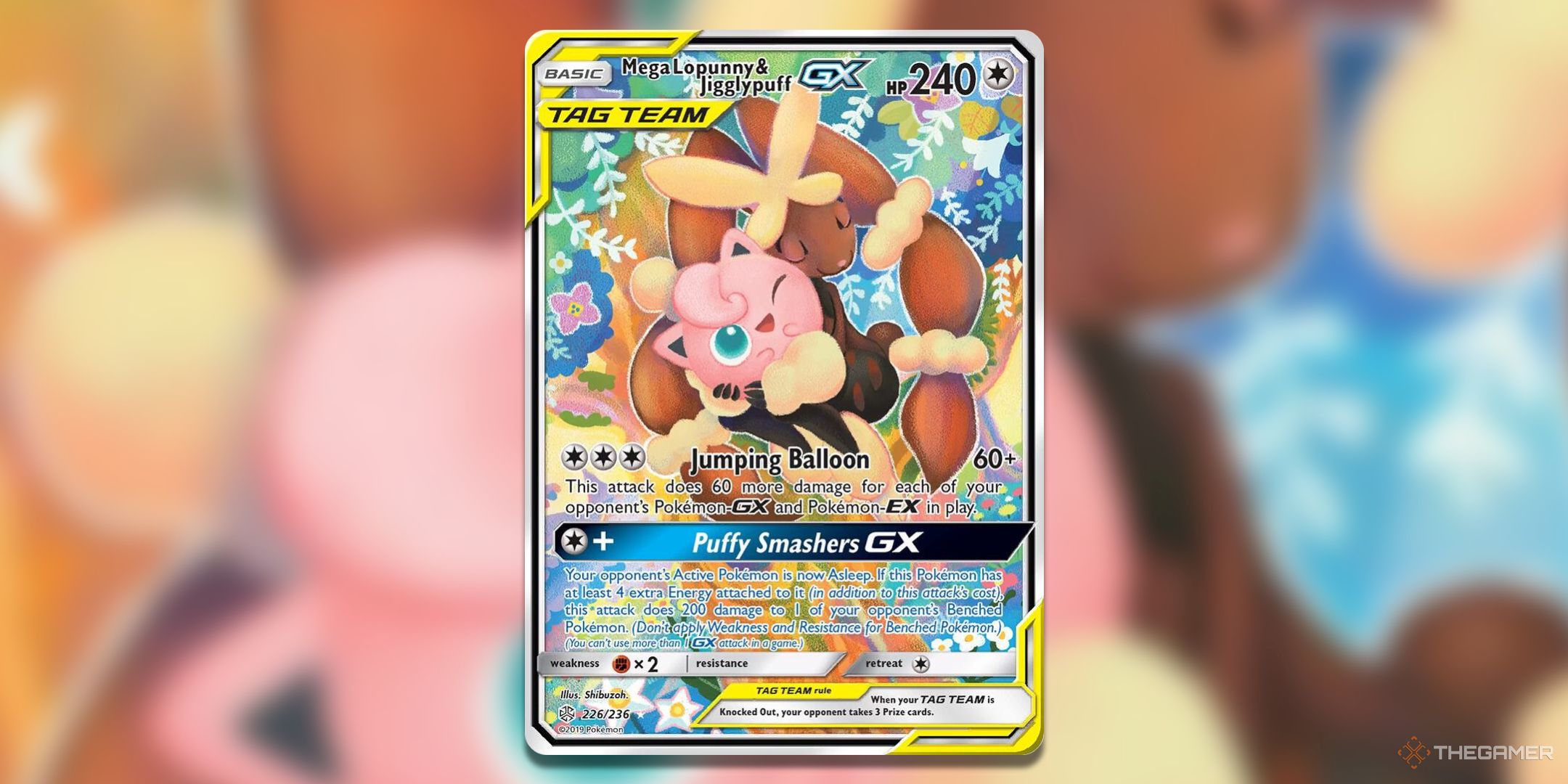 Rare illustration of Mega Lopunny and Jigglypuff GX Pokemon TCG Card Art.