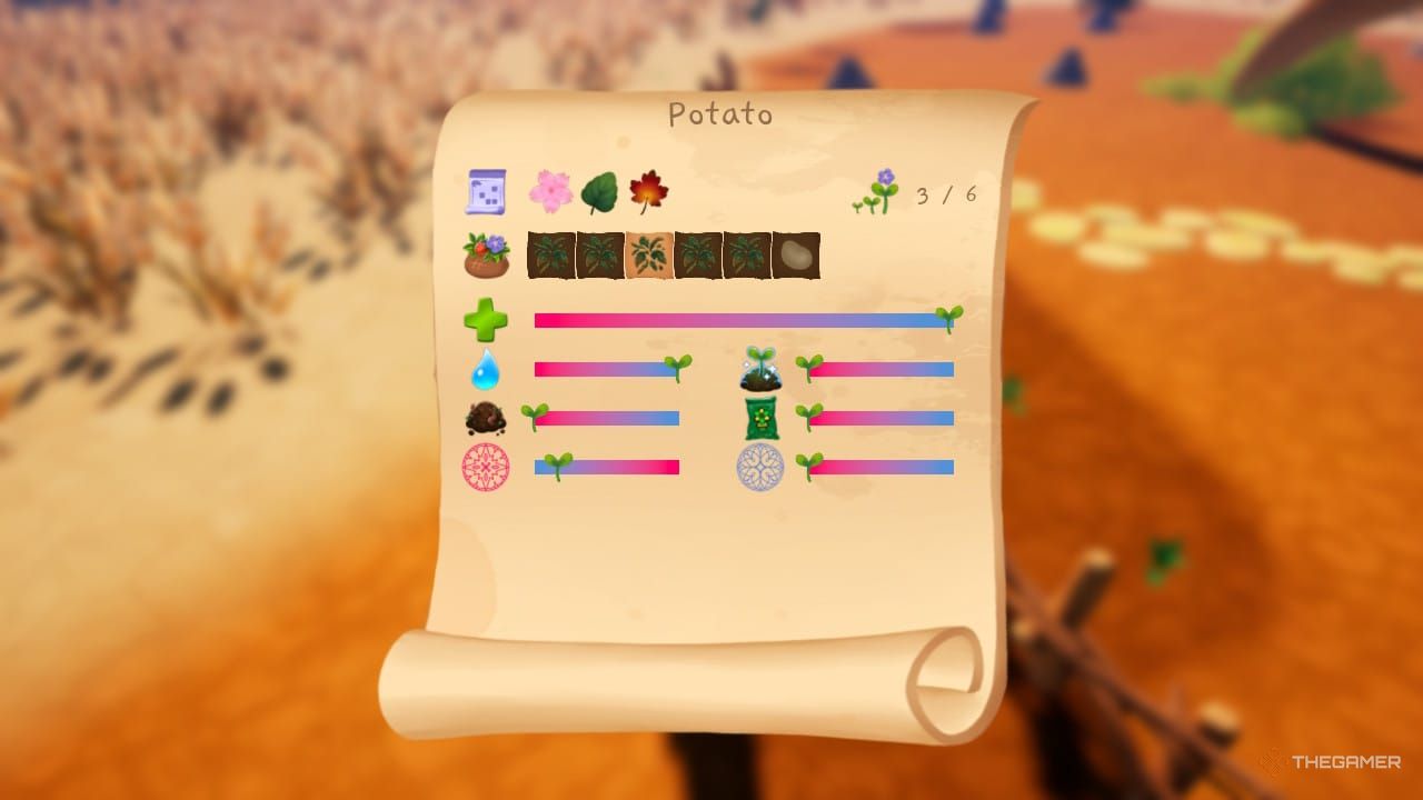 A detailed menu of growing potato seeds grown in Garden Witch Life.