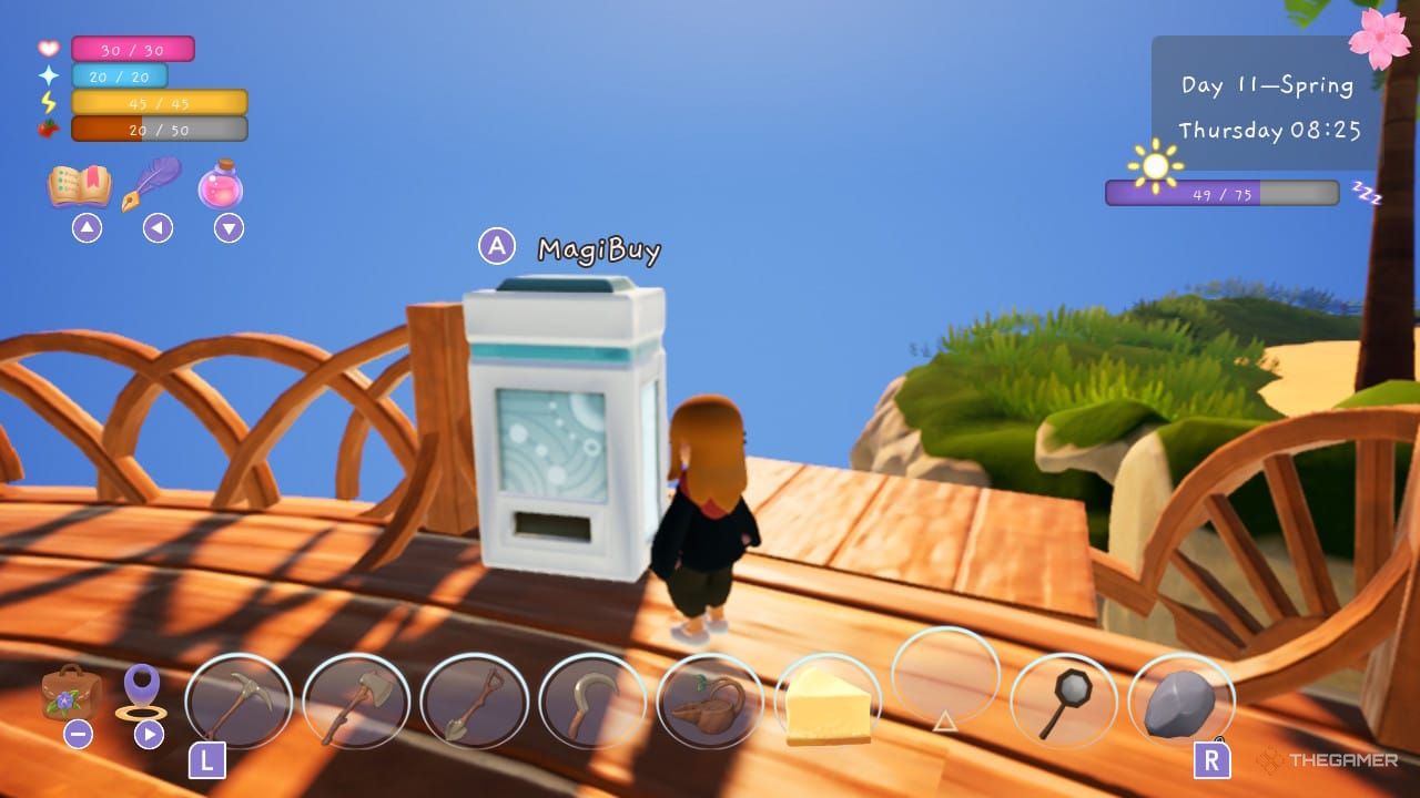 Players next to the MagiBuy machine in the game Garden Witch Life