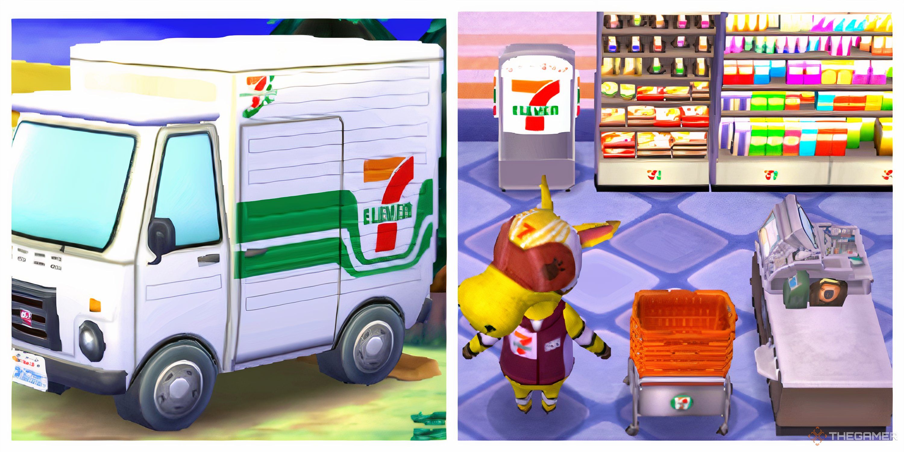 Interior and exterior of Filly's Campervan in Animal Crossing New Leaf.