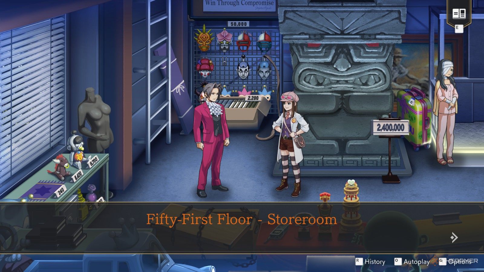 Investigating the storeroom in Ace Attorney Investigations 2 Episode 4.