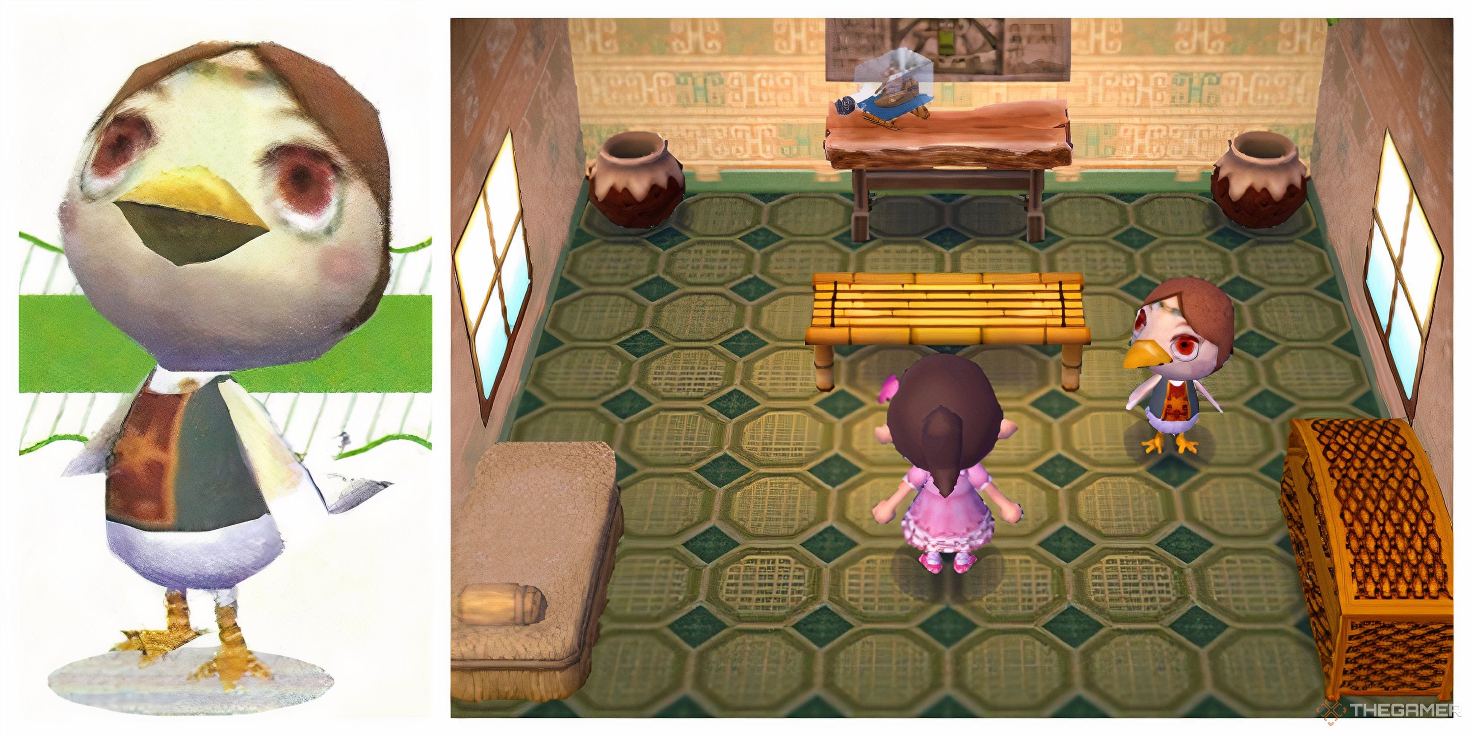 Medli and a picture of her house from Animal Crossing New Leaf.