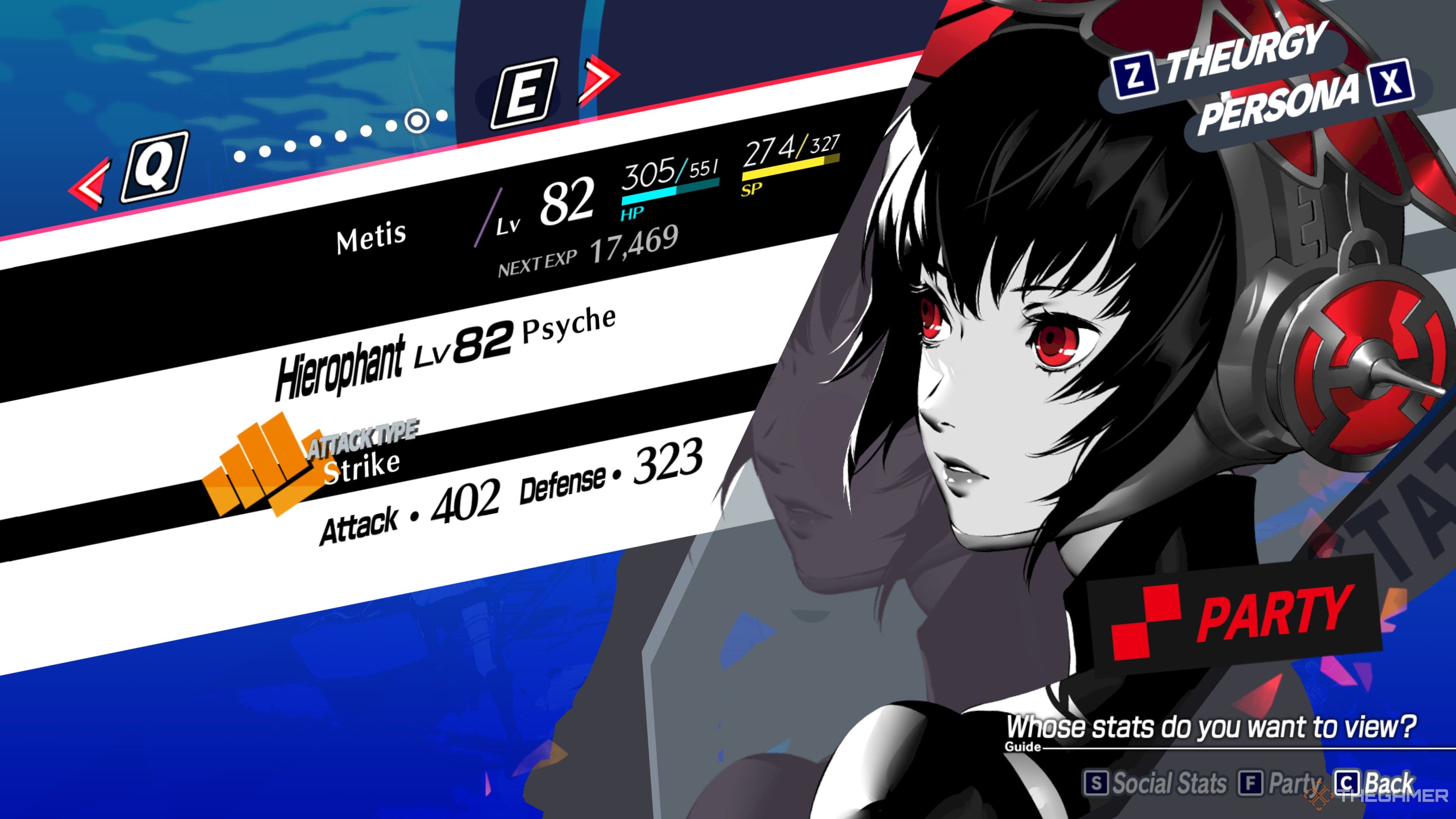 Metis at level 82 in your party stats screen in Persona 3 Reload Episode Aigis.