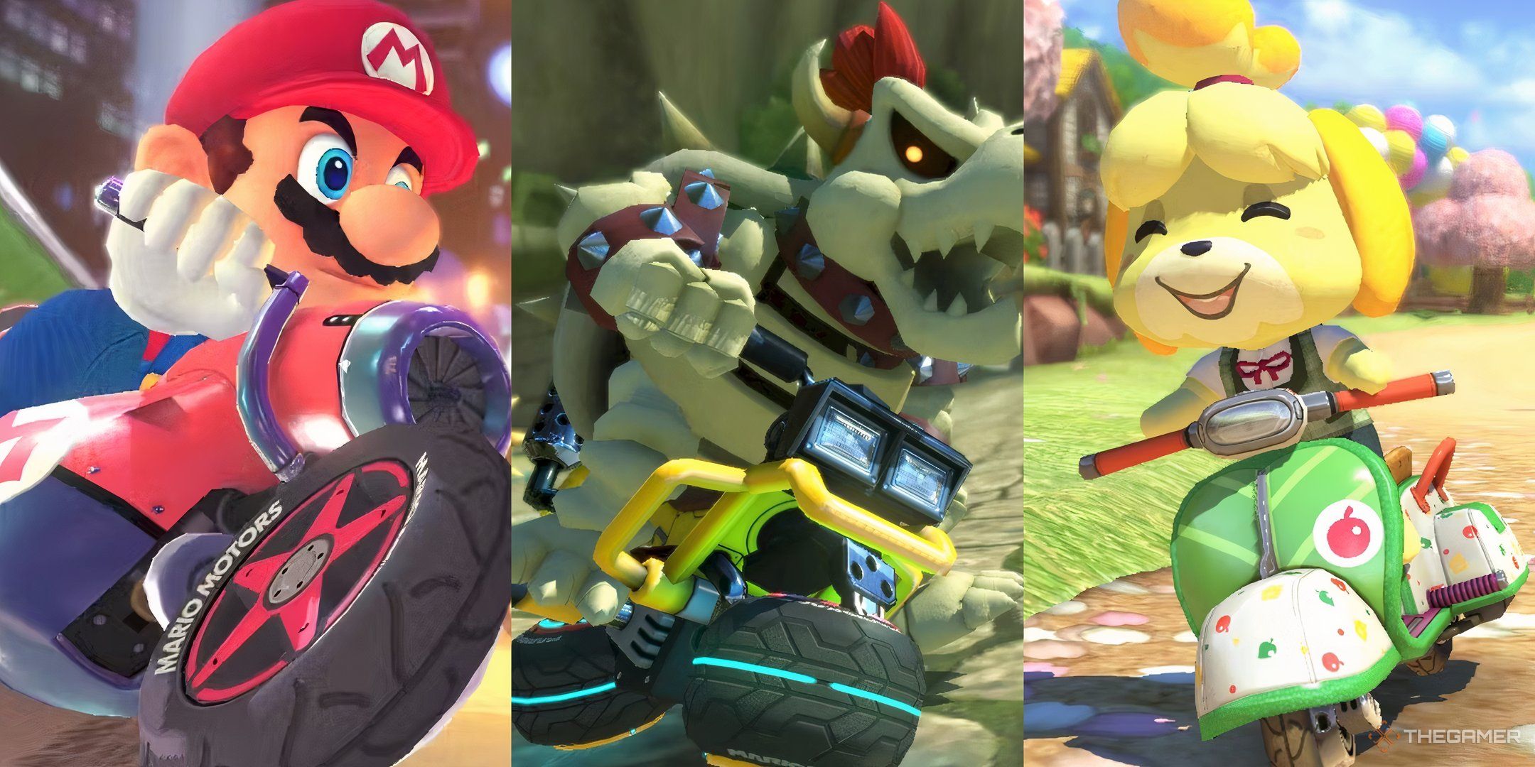 A collage showing three different karts from Mario Kart 8.