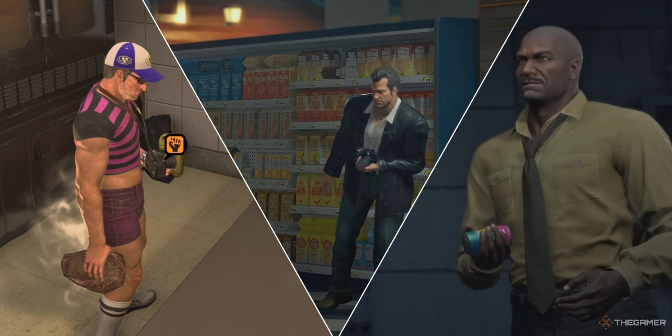 A collage of characters holding food in Dead Rising Deluxe Remaster.