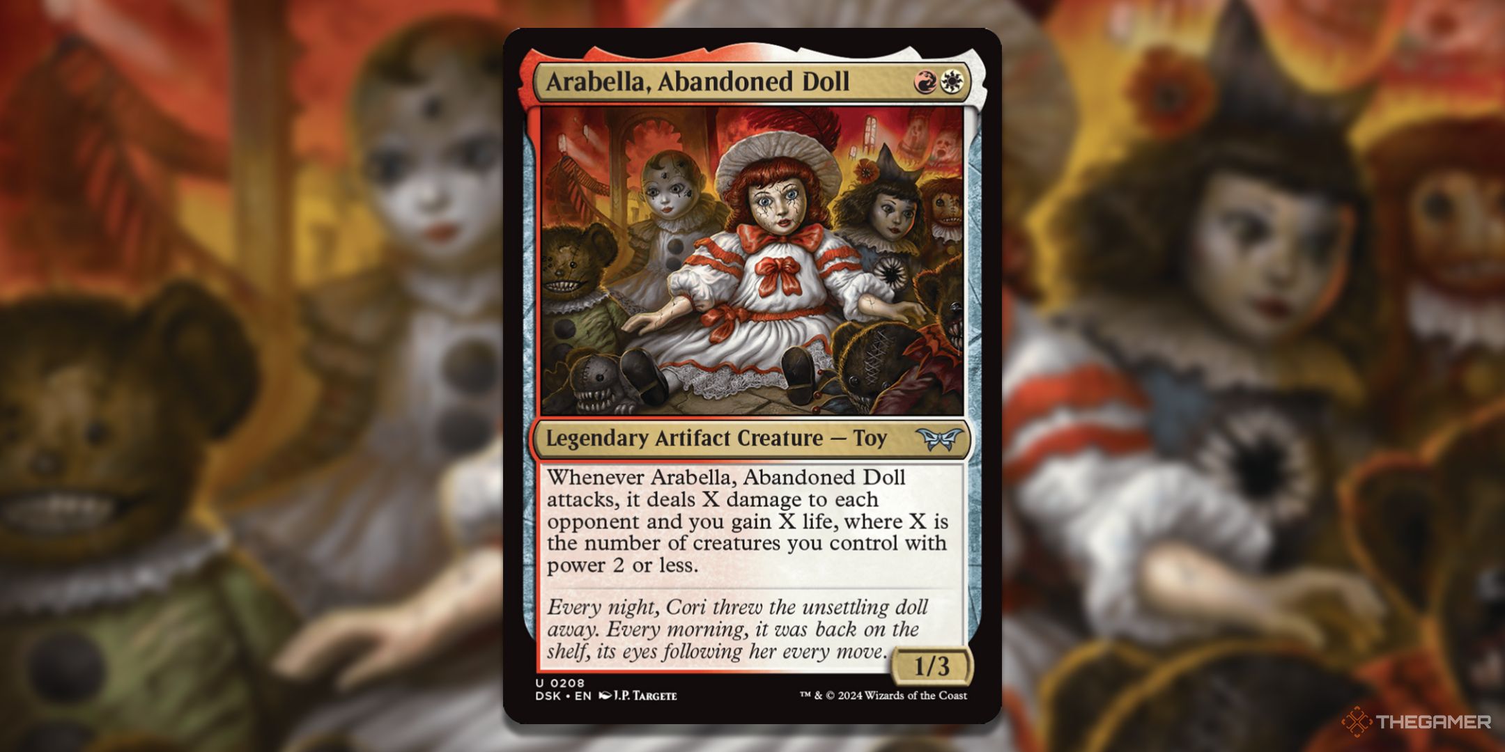 MTG card Arabella, the abandoned doll with background art.