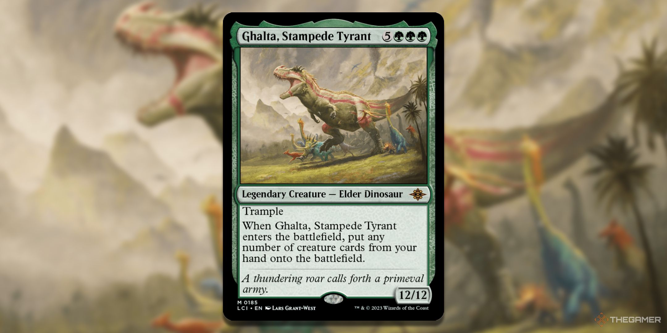 MTG Ghalta Stampede Tyrant card with background art.