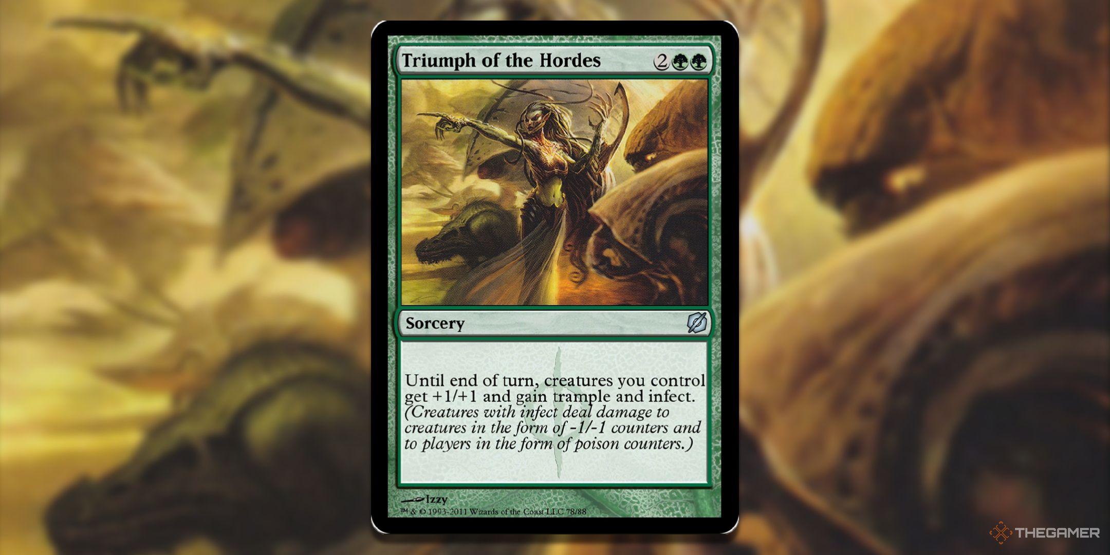 MTG Triumph of the Hordes cards with background art.