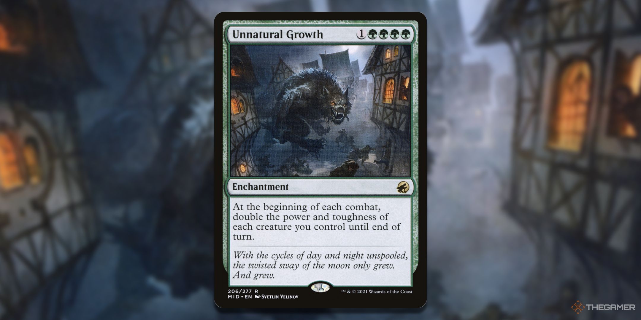 MTG Unnatural Growth cards with art behind them.