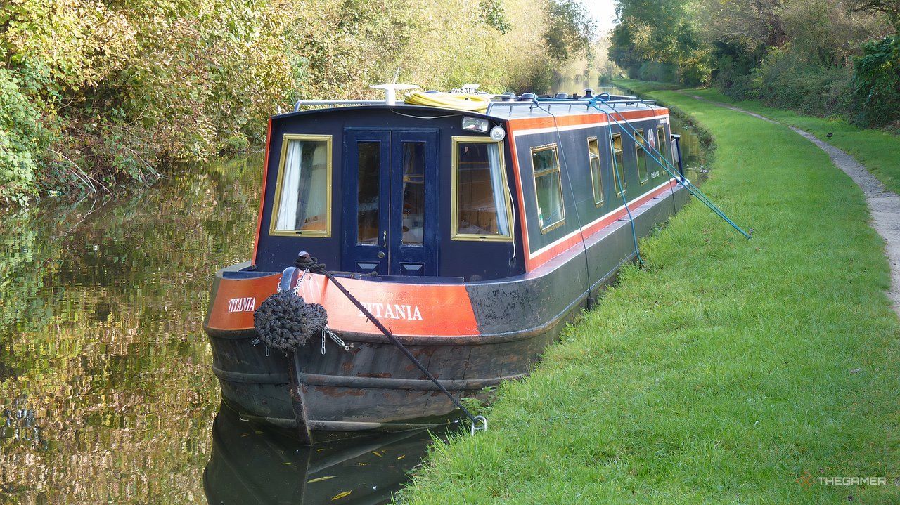 A narrowboat on a canal.