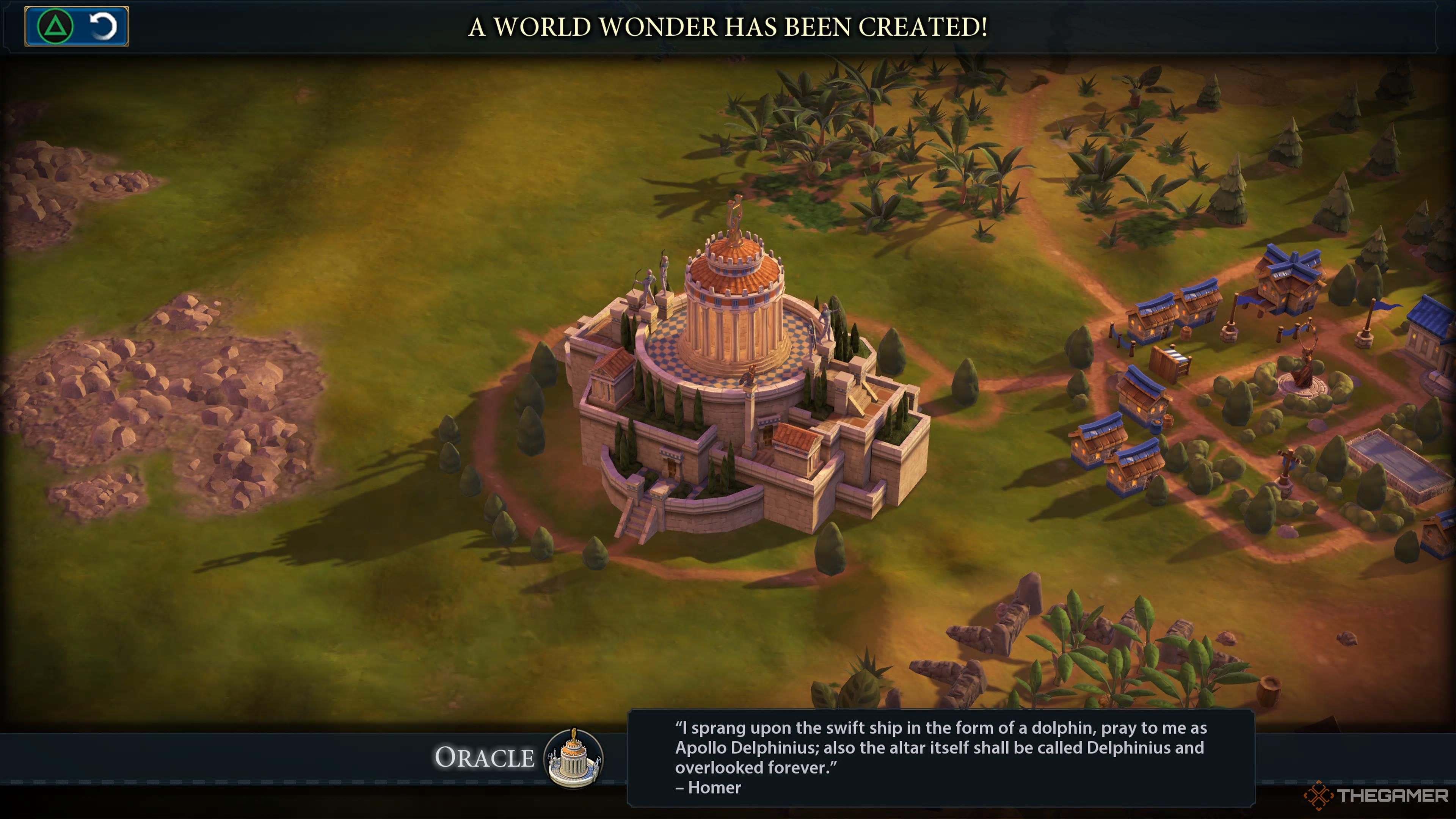 The Oracle world wonder stands erect in Sid Meier's Civilization 6.