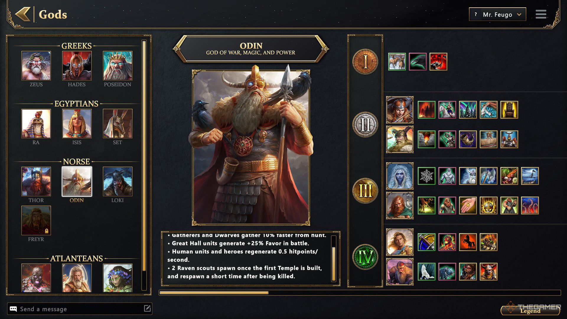 بازیکن در Age of Mythology - Retold، اودین و گزینه های خدای کوچک او را بررسی می کند.