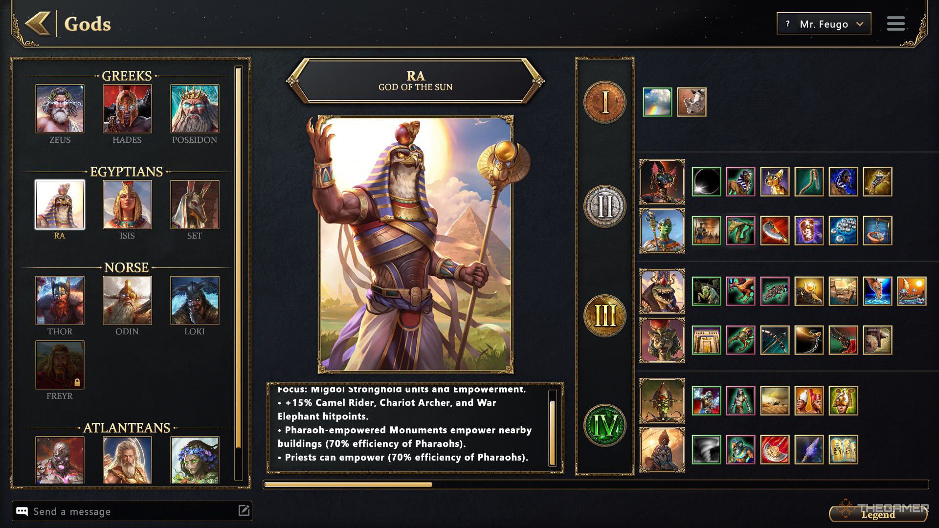 بازیکن در Age of Mythology - Retold، Ra و خدای کوچکش را بررسی می کند.