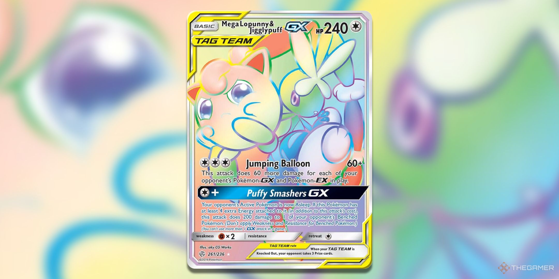 Rainbow Mega Lopunny and Jigglypuff GX Pokemon TCG Cards.