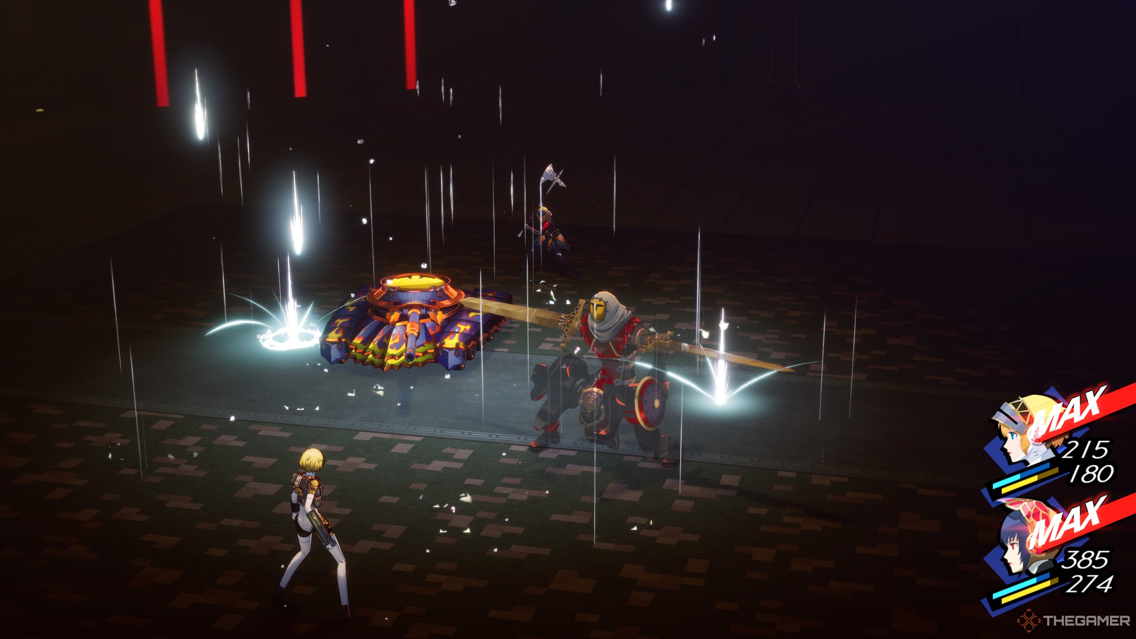 Slaughter Drive and Spastic Turret being attacked in Persona 3 Reload episode Aigis.