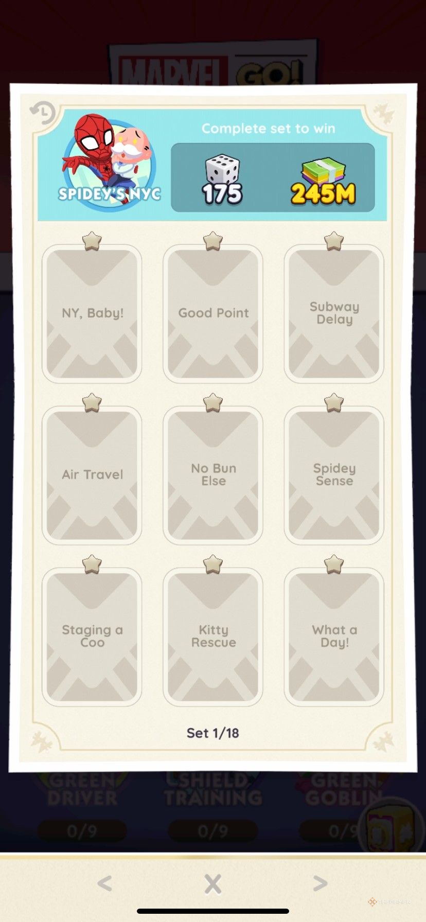 Spidey&rsquo;s NYC sticker album in Monopoly Go in Marvel Go.