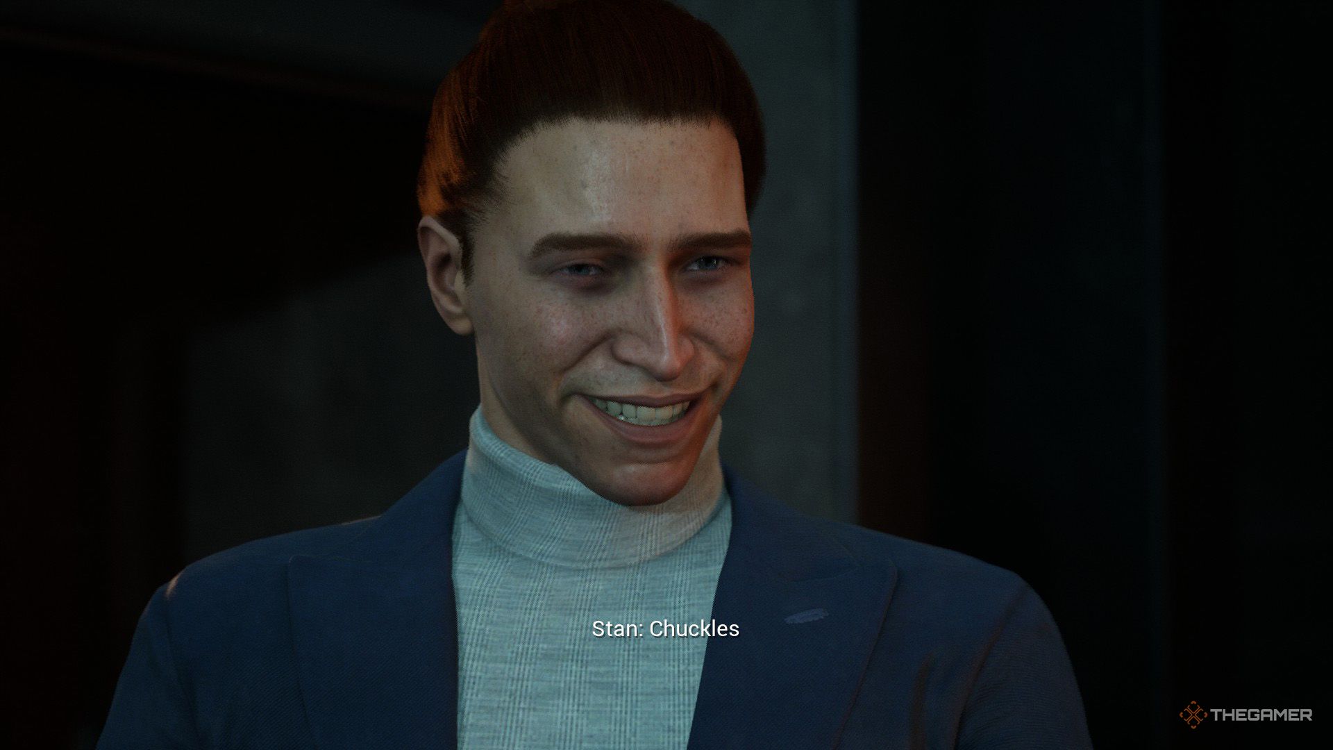 Stan chuckles inside the projection room in The Casting Of Frank Stone.