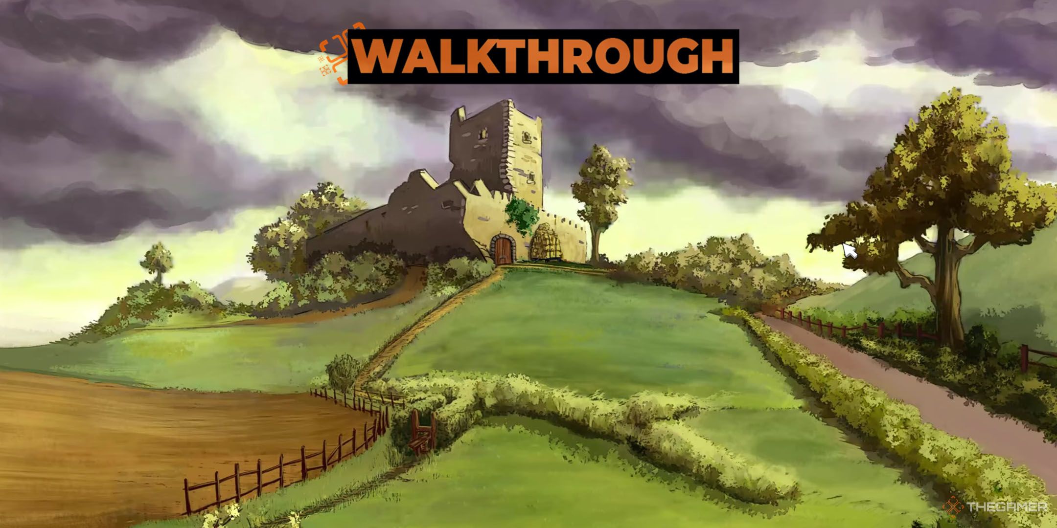 The castle in Ireland in Broken Sword Reforged with the walkthrough logo at the top.