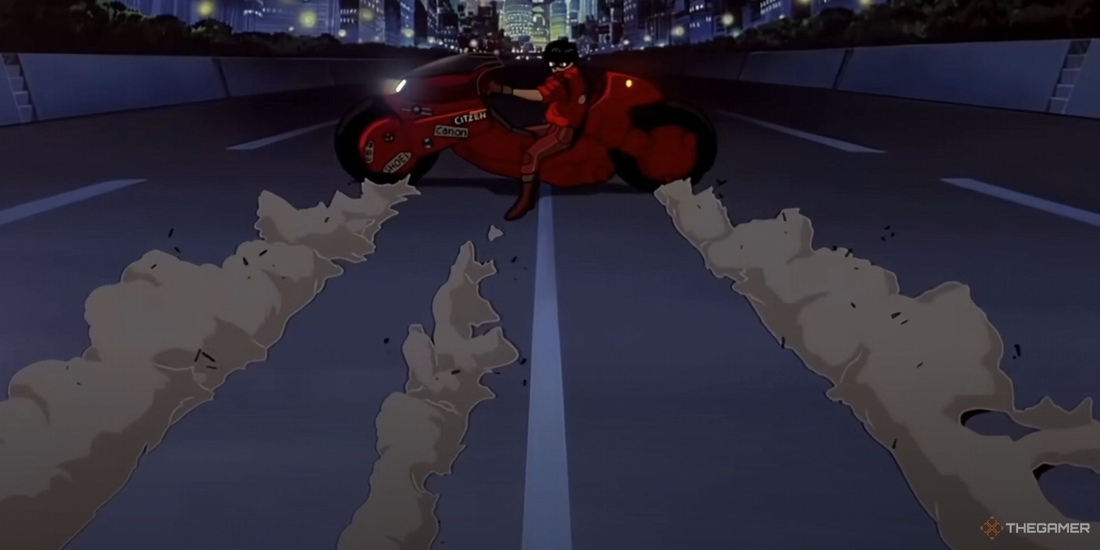 The famous motorcycle slides from the anime -film for Akira.