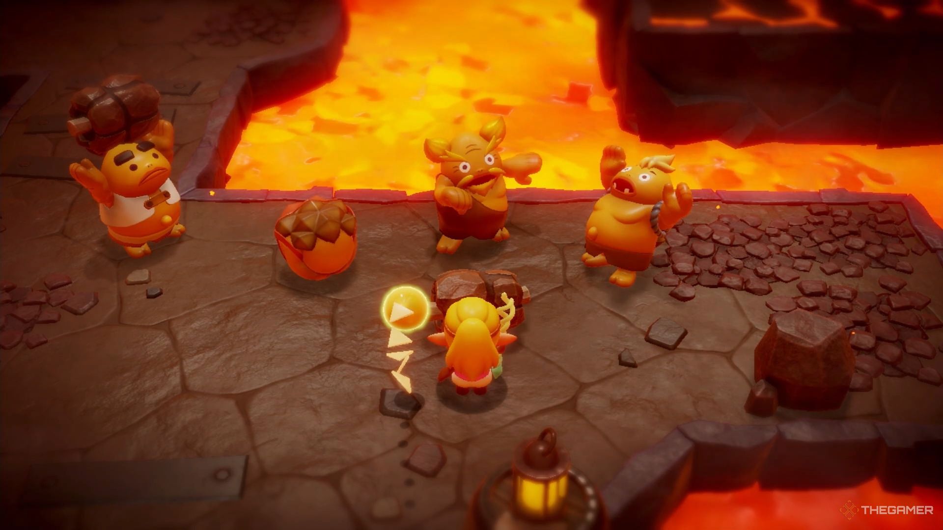 Zelda brings Rock Roast to Elder Gol and the other Gorons.