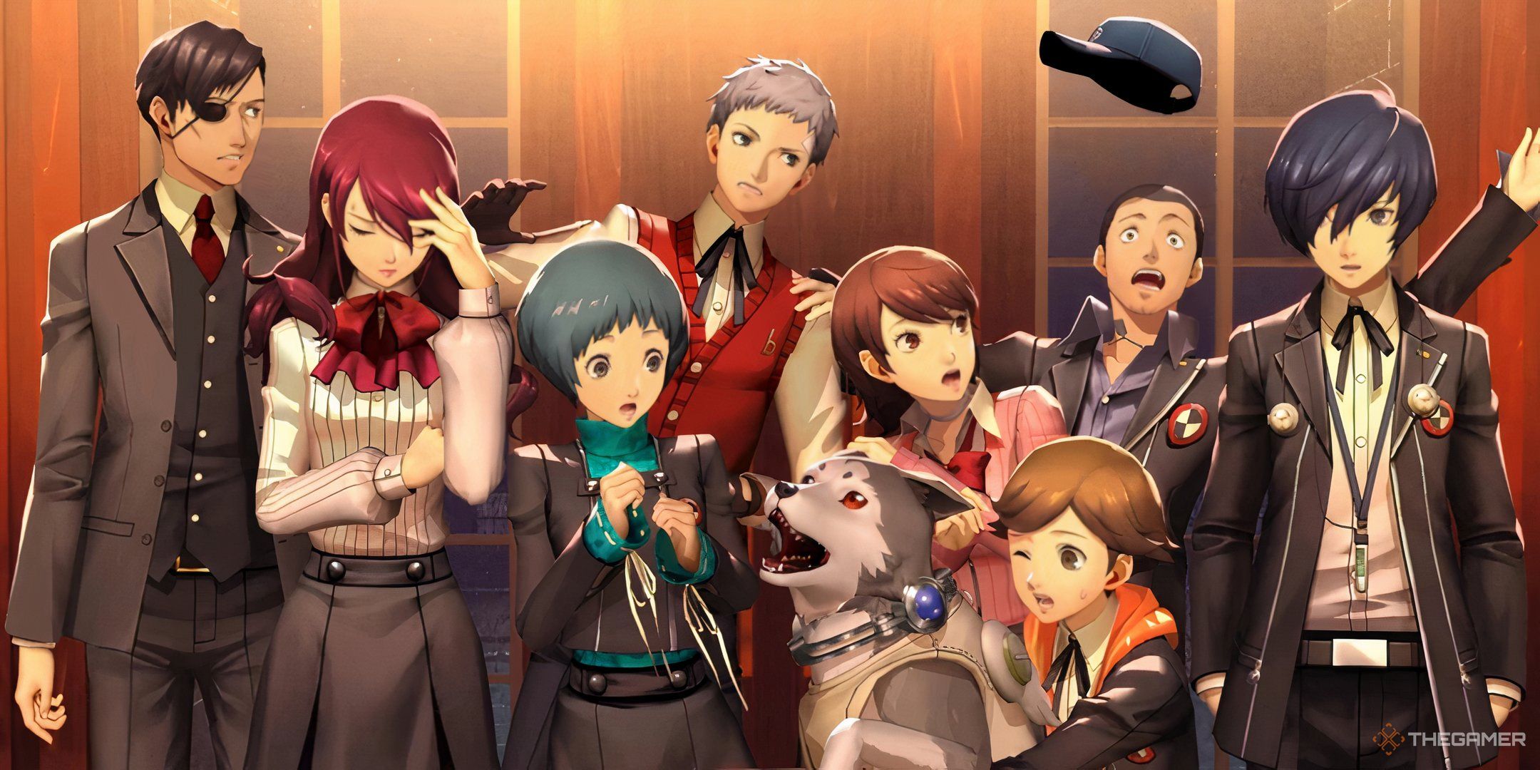 The members of SEES with Mitsuru's Dad in Persona 3 Reload.