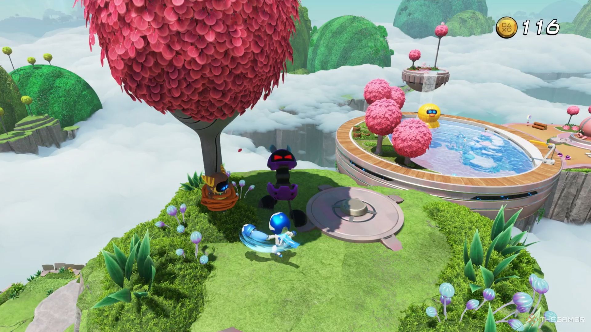 Astro Bot. The Sky Garden Level. The third bot tied to a tree.