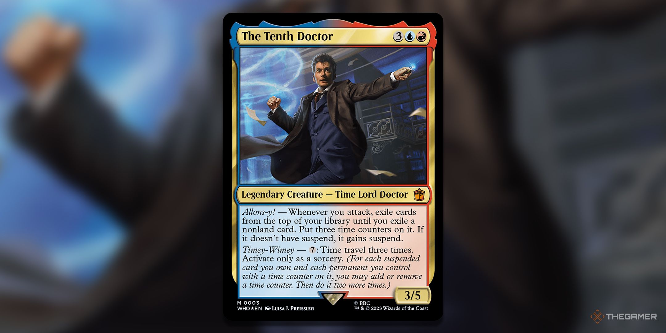 The tenth doctor card with art in the background.