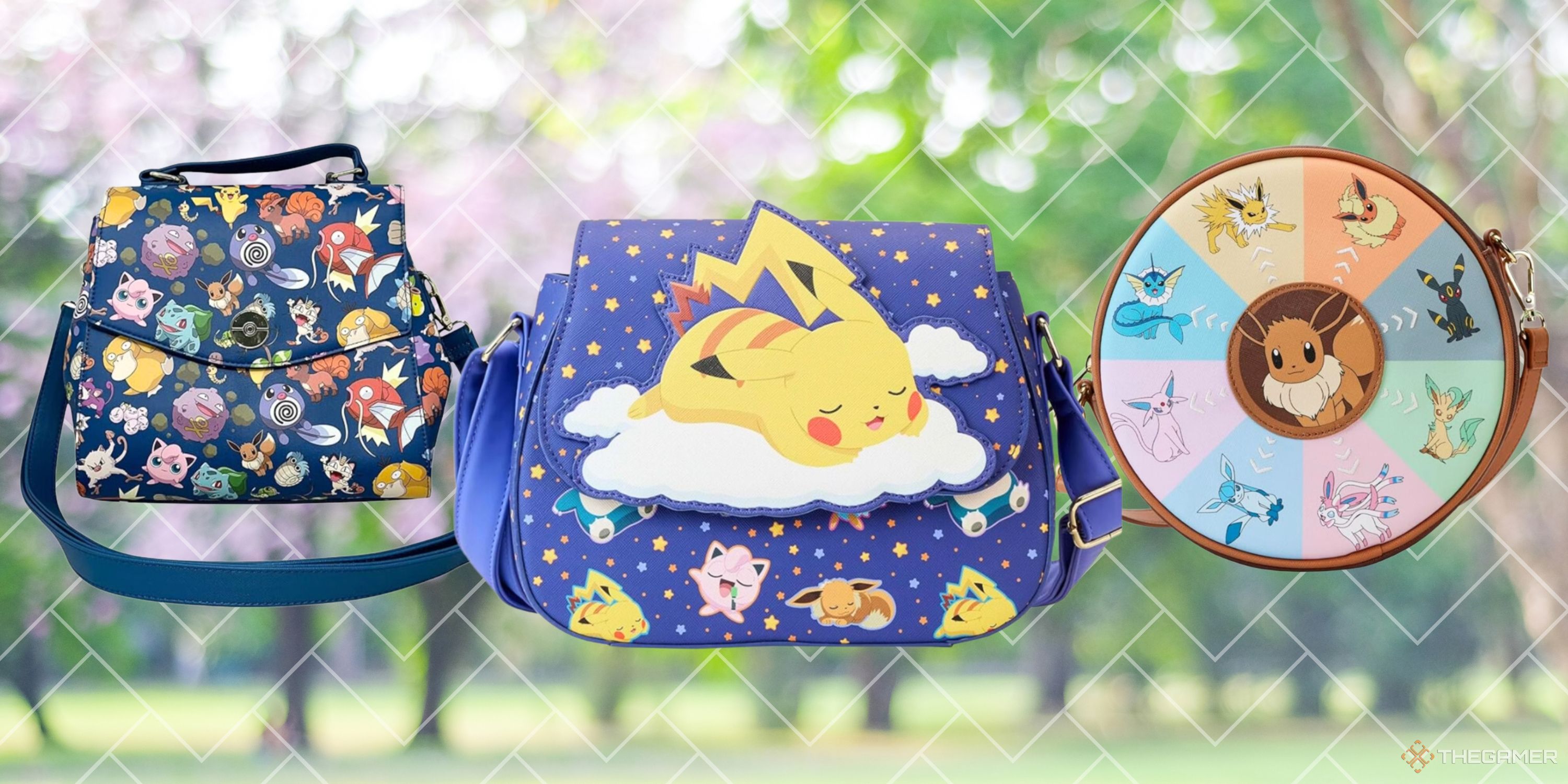 Three pokemon themed loungefly crossbody bags