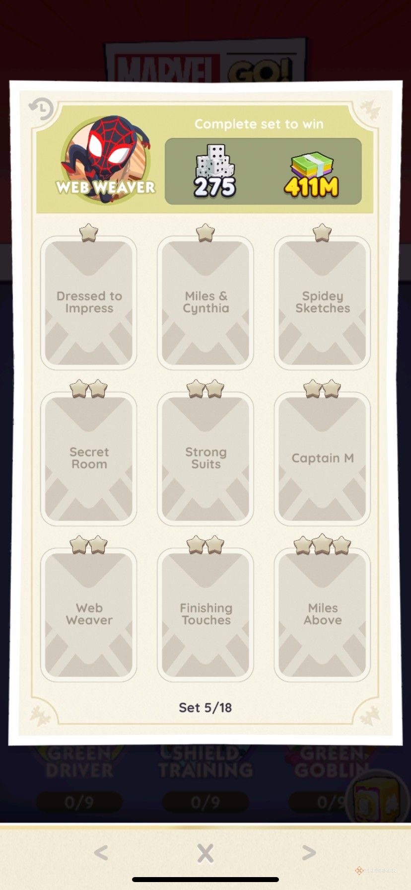 Web Weaver sticker album in Monopoly Go in Marvel Go.