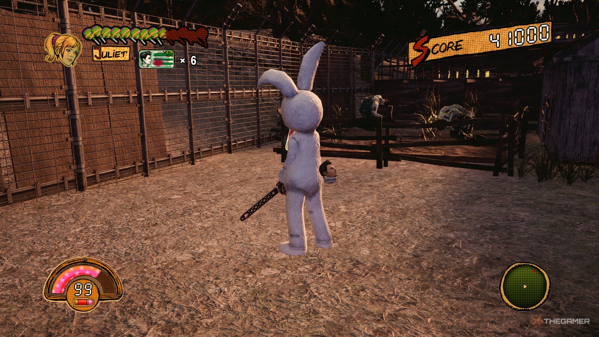 The location of a Golden Lollipop behind two Farmer Zombies in the farm.