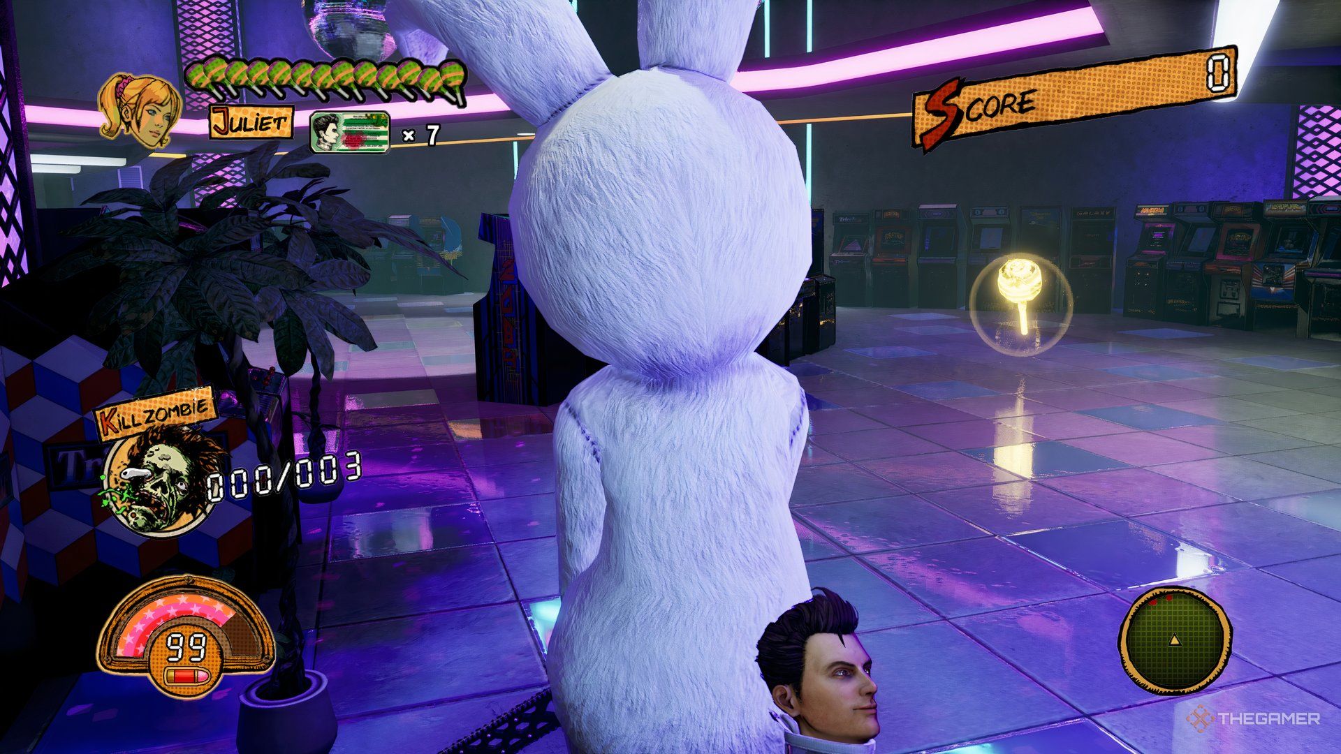 A Golden Lollipop on the left of Arcade Machines in the stage.
