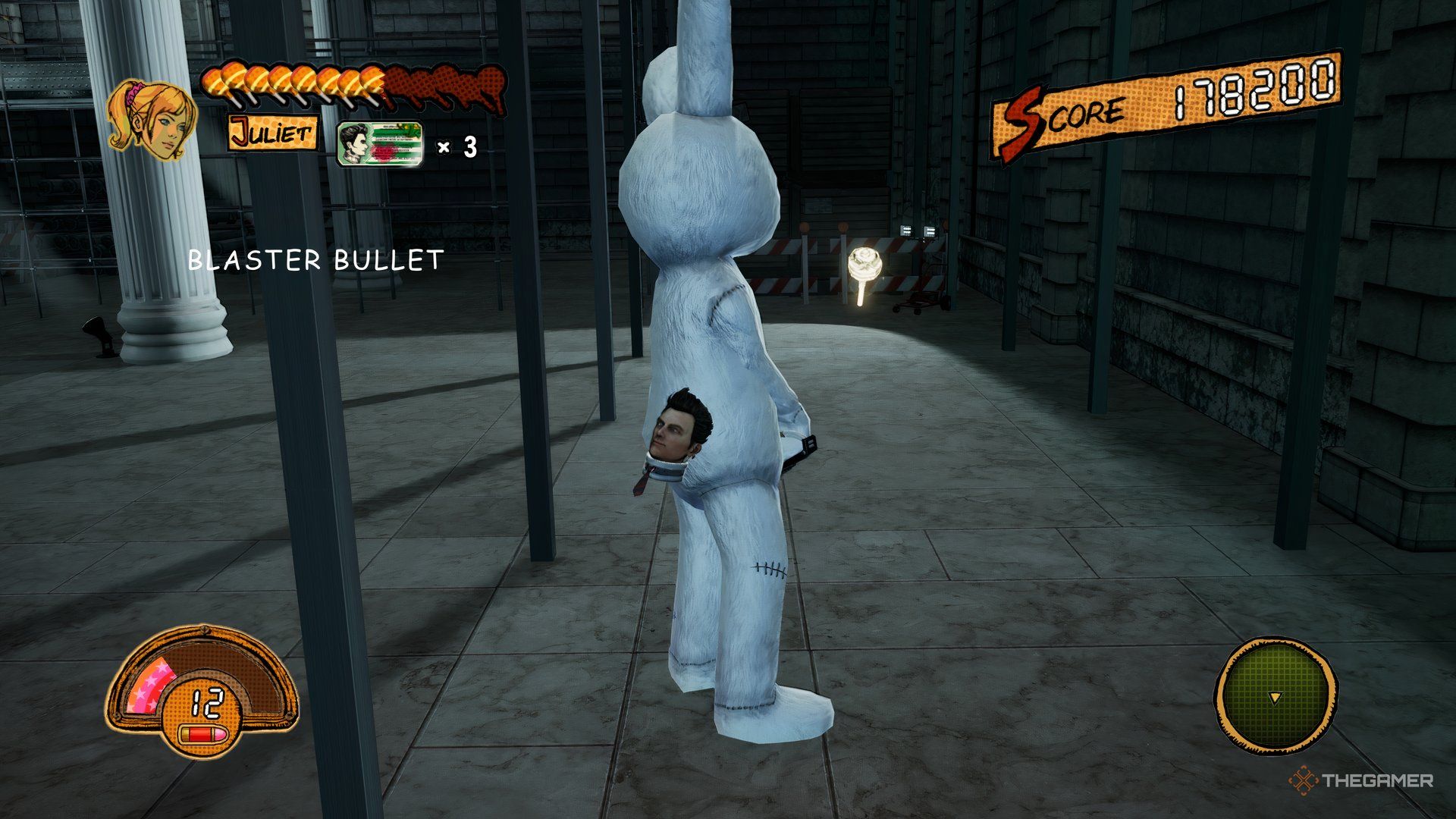 The location of a Golden Lollipop on the right side of the final boss in the stage.