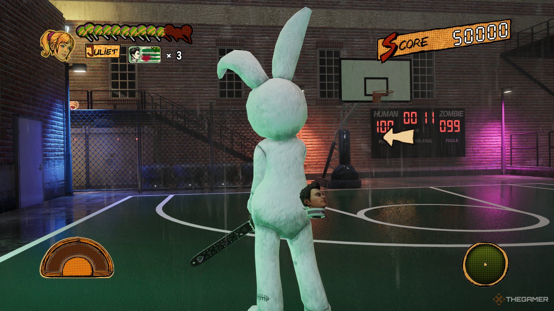 Winning another round of Zombie Basketball in the second stage of Lollipop Chainsaw RePOP.