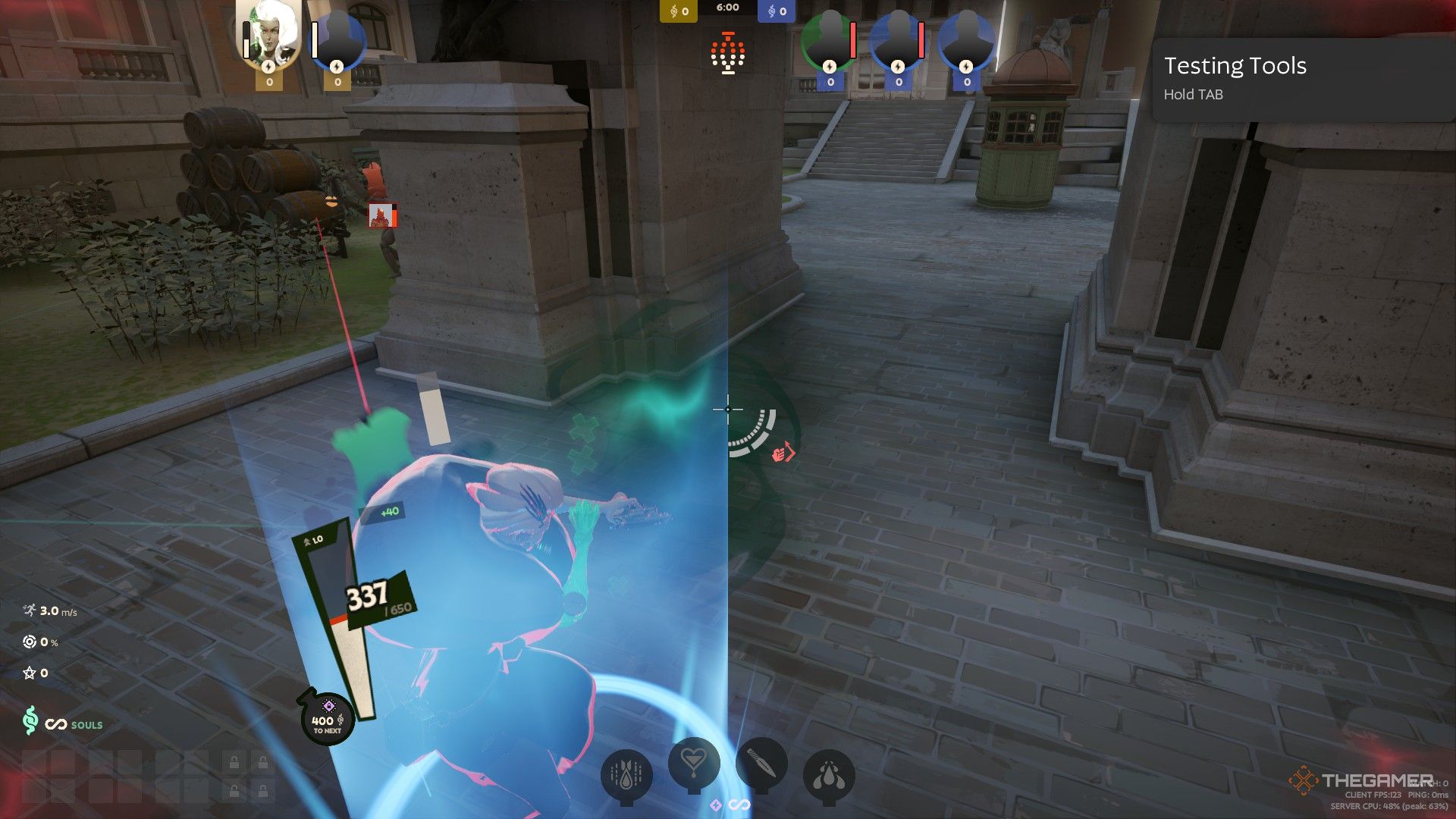 A screenshot of a character parrying in Deadlock.