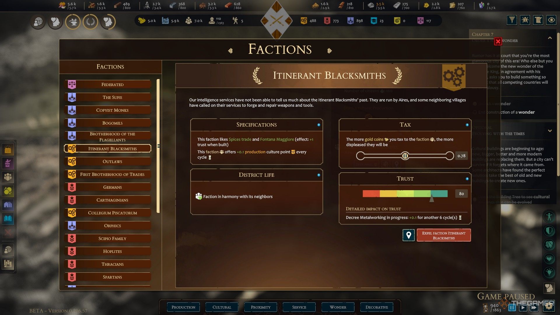 Player checks the faction panel in Memoriapolis.