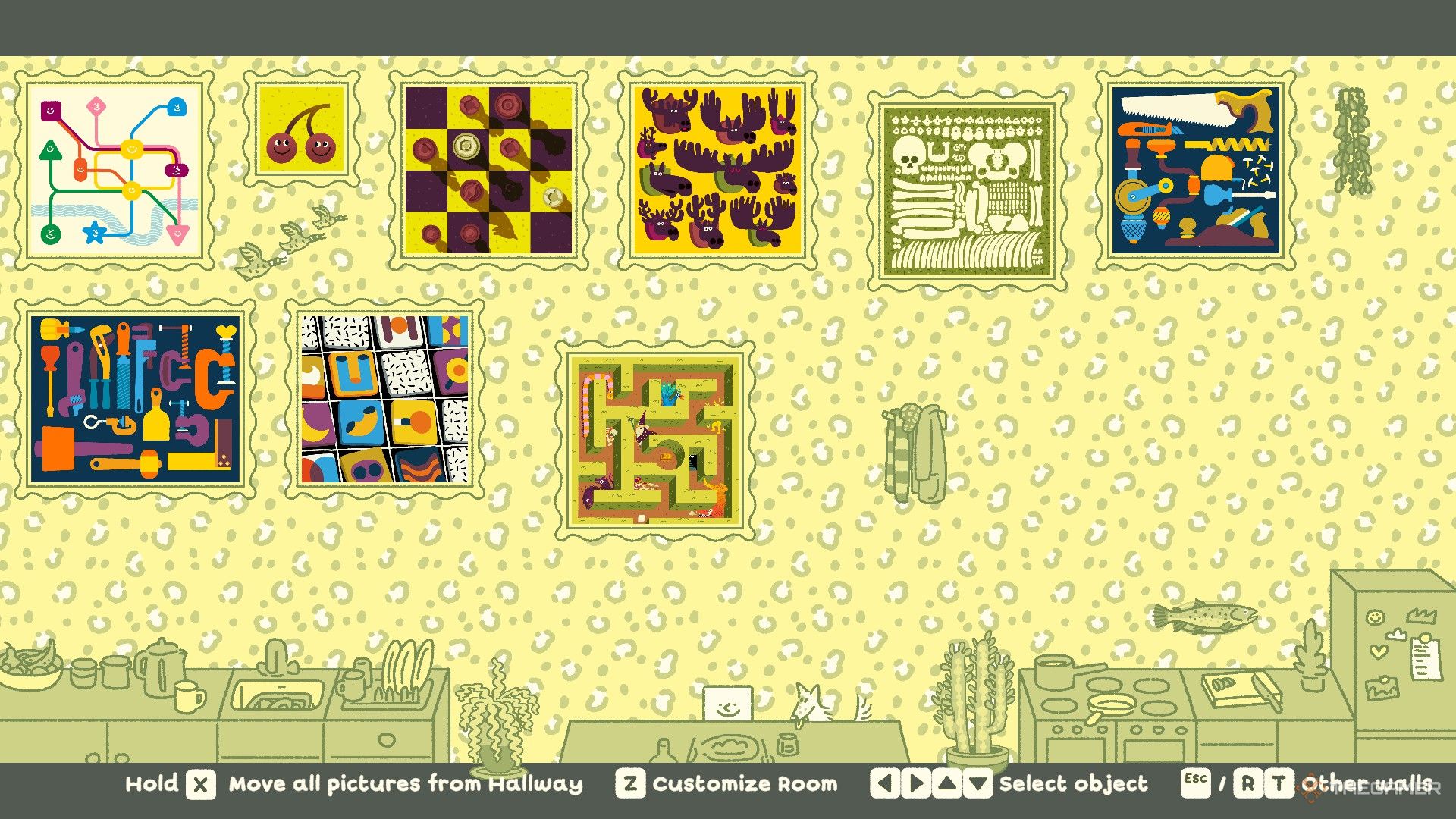 Wilmot completes season five puzzles and hang them on the wall in Wilmot Works It Out.