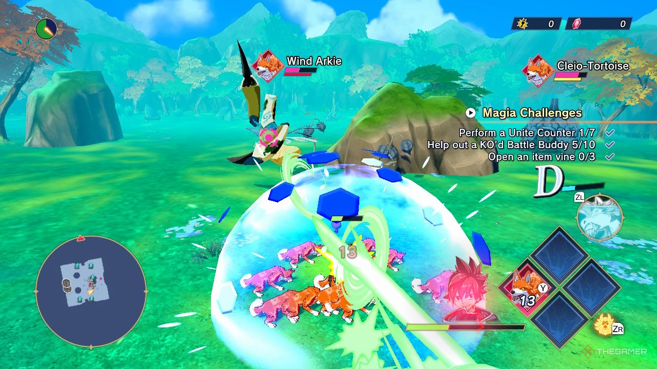 The player is defending against enemy attacks in Farmagia.