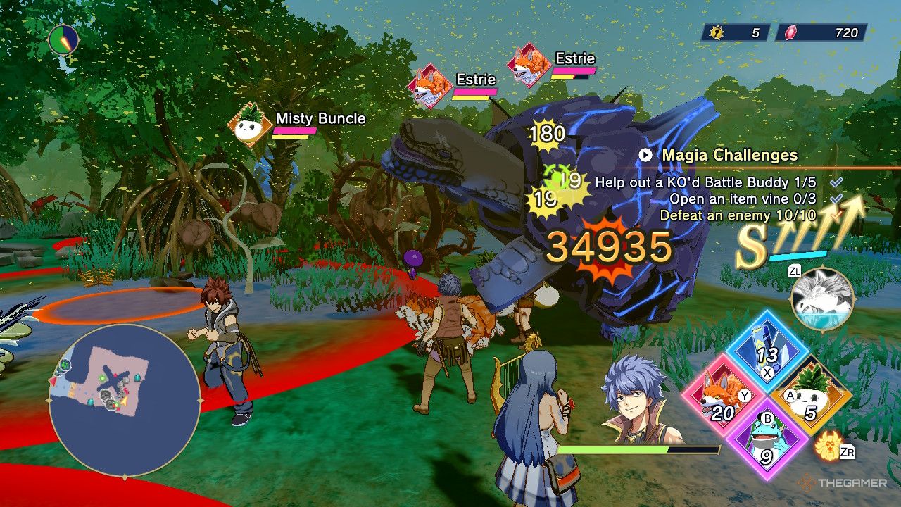 Players have S-level combos while defeating enemies in Farmagia.