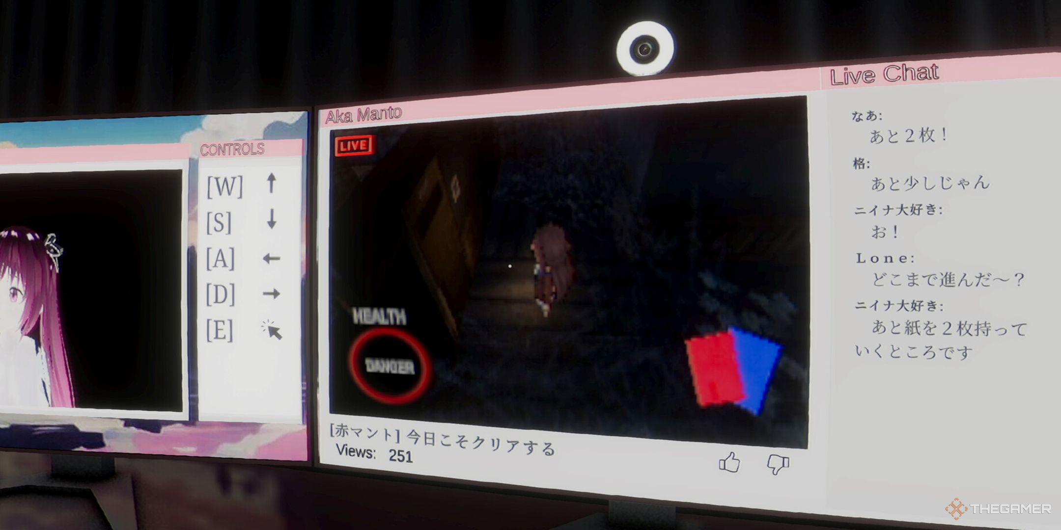 A vtuber streams a horror game while monitoring her chat in Parasocial.