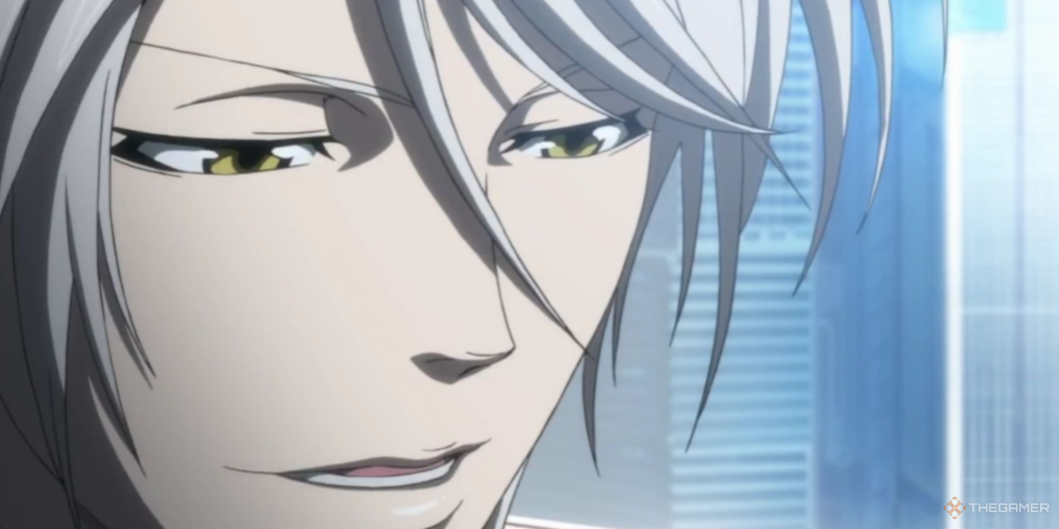 Shogo Makishima's face shot is shown near a window.