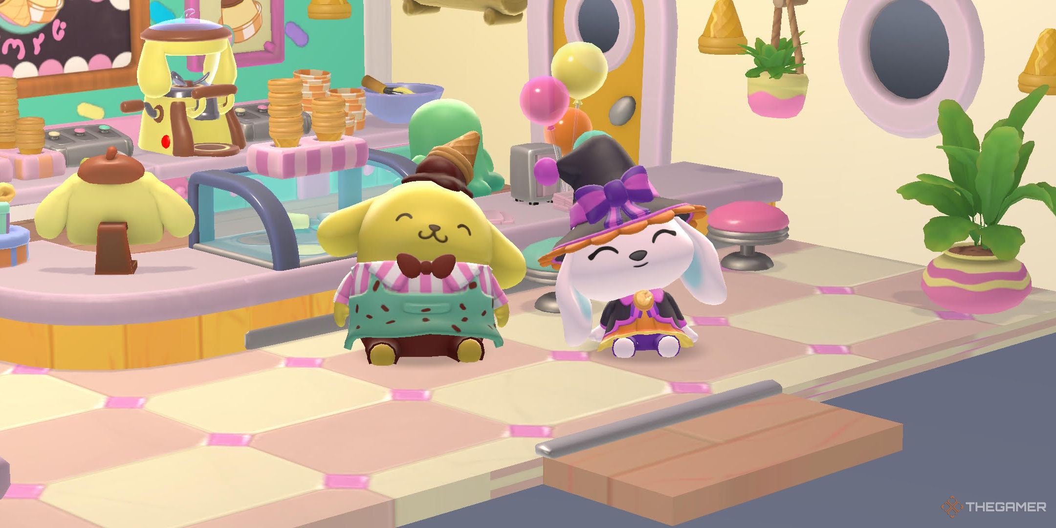 A player and Pompompurin posing.