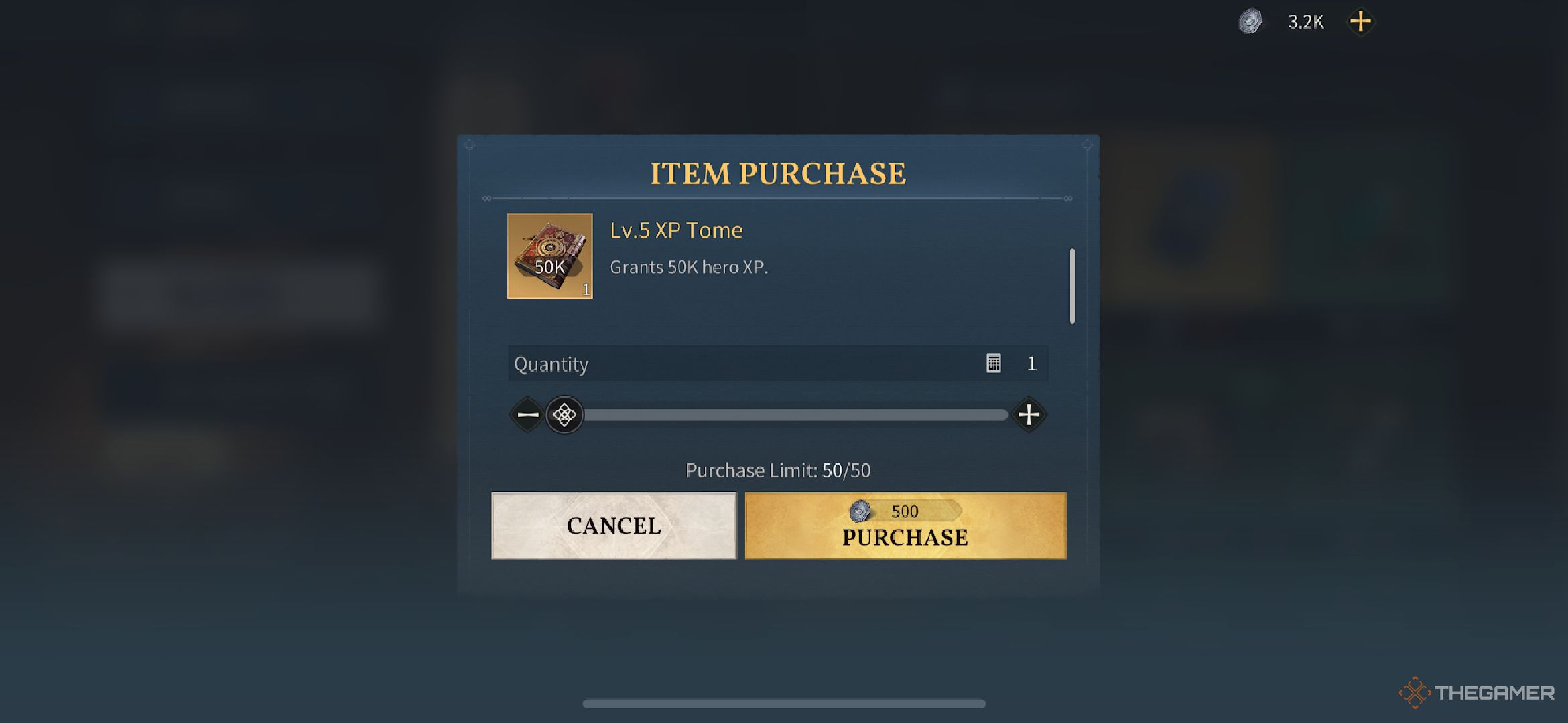A player buying an XP tome from the Alliance treasury.